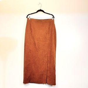 Vintage Jessica Suede-like Light Brown Maxi Skirt With Slit